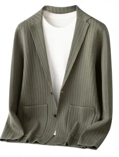 Clearance OUKU Men's Blazer Jacket Sweater Coat School Formal Wedding Elegant Warm Spring Fall Wool Nylon Solid Color Jacquard Multiple Pockets Comfy Single Breasted Two-button Blazer Black Dark Grey Army Green