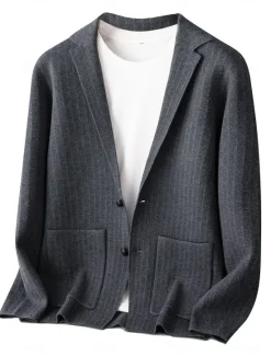 Clearance OUKU Men's Blazer Jacket Sweater Coat School Formal Wedding Elegant Warm Spring Fall Wool Nylon Solid Color Jacquard Multiple Pockets Comfy Single Breasted Two-button Blazer Black Dark Grey Army Green