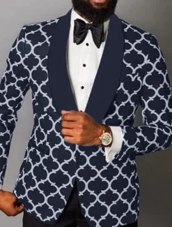 Online OUKU Men's Blazer Jacket Tuxedo Shawl Collar Notch Collar Fashion Casual Checkered Tailored Fit Single Breasted One-button Black
