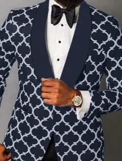 Online OUKU Men's Blazer Jacket Tuxedo Shawl Collar Notch Collar Fashion Casual Checkered Tailored Fit Single Breasted One-button Black