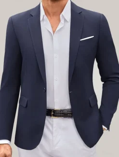 Outlet OUKU Men's Blazer Jacket Wedding Guest Casual Casual Daily Fashion Casual All Seasons Polyester Solid Colored Basic Single Breasted Blazer Dark Gray Black Navy Blue