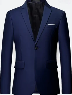 OUKU Men's Blazer Jacket Wedding Guest Casual Casual Daily Fashion Casual All Seasons Polyester Solid Colored Basic Single Breasted Blazer Navy Blue