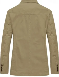 Clearance OUKU Men's Blazer Jacket Work Business Classic & Timeless Spring Fall Polyester / Cotton Solid Color Formal Style Windproof Buttoned Front Blazer Black Green Khaki