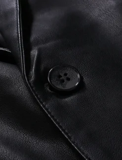 OUKU Men's Blazer Office Work Street Pocket Fashion Casual Spring & Fall Polyester Faux Leather Plain Pocket Casual / Daily Single Breasted Blazer Black