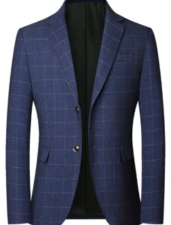Clearance OUKU Men's Blazer Outdoor Daily Wear Warm Button Pocket Fall Winter Plaid Fashion Streetwear Lapel Regular Black Blue Light Blue Jacket