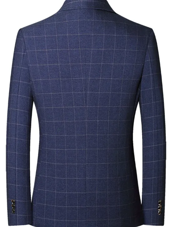 Clearance OUKU Men's Blazer Outdoor Daily Wear Warm Button Pocket Fall Winter Plaid Fashion Streetwear Lapel Regular Black Blue Light Blue Jacket