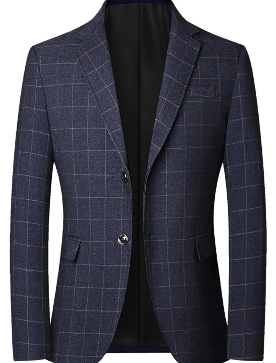 Clearance OUKU Men's Blazer Outdoor Daily Wear Warm Button Pocket Fall Winter Plaid Fashion Streetwear Lapel Regular Black Blue Light Blue Jacket