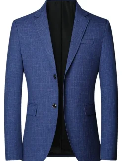 Clearance OUKU Men's Blazer Outdoor Daily Wear Warm Button Pocket Fall Winter Plaid Fashion Streetwear Lapel Regular Black Blue Light Blue Jacket