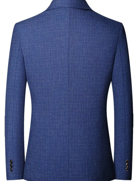 Clearance OUKU Men's Blazer Outdoor Daily Wear Warm Button Pocket Fall Winter Plaid Fashion Streetwear Lapel Regular Black Blue Light Blue Jacket