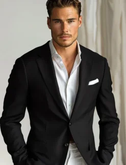 Hot OUKU Men's Blazer Outdoor Sports & Outdoor Causal Pocket Daily Spring & Fall POLY Solid Color Button Pocket Thermal Warm Sunscreen Double Breasted Blazer Black