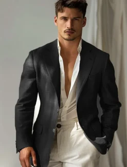 Best OUKU Men's Blazer School Formal Wedding Lined Daily Party Spring & Fall Autumn / Fall Polyester Solid Color Button Pocket Thermal Warm Comfy Double Breasted Blazer Purple Gray