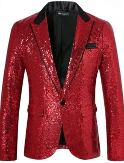Best OUKU Men's Blazer Tuxedo Performance Business Cocktail Party Fashion Casual Spring & Fall Polyester Plain Pocket Buttons Comfortable Single Breasted Blazer Silver Black Red Royal Blue