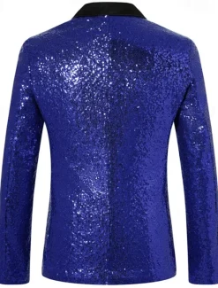 Best OUKU Men's Blazer Tuxedo Performance Business Cocktail Party Fashion Casual Spring & Fall Polyester Plain Pocket Buttons Comfortable Single Breasted Blazer Silver Black Red Royal Blue