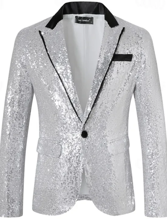 Best OUKU Men's Blazer Tuxedo Performance Business Cocktail Party Fashion Casual Spring & Fall Polyester Plain Pocket Buttons Comfortable Single Breasted Blazer Silver Black Red Royal Blue