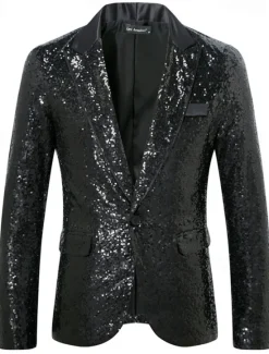 Best OUKU Men's Blazer Tuxedo Performance Business Cocktail Party Fashion Casual Spring & Fall Polyester Plain Pocket Buttons Comfortable Single Breasted Blazer Silver Black Red Royal Blue