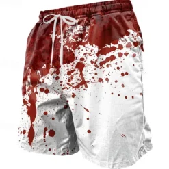 Discount OUKU Men's Blood stains Halloween Costumes Swim Trunks Swim Shorts Board Shorts Mid Waist Punk Gothic Holiday Streetwear Side Pockets Mesh Lining Elastic Drawstring Waist Designer Clothing Apparel