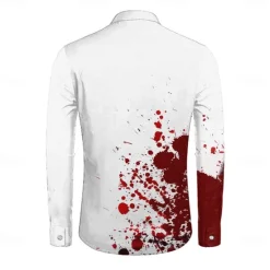 OUKU Men's Blood stains Halloween Costumes Button Up Shirt Long Sleeve Horror Party Evening Wear Fall Winter Spring & Summer Shirt Collar 3D Print Red