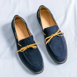 Clearance OUKU Men's Blue Loafers - Suede Faux Leather with Tassel Detailing, Stylish and Comfortable Slip-On Shoes for Men, Perfect for Casual, Office and Everyday Wear