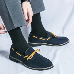 Clearance OUKU Men's Blue Loafers - Suede Faux Leather with Tassel Detailing, Stylish and Comfortable Slip-On Shoes for Men, Perfect for Casual, Office and Everyday Wear