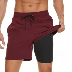 Online OUKU Men's Board Shorts Swim Shorts Swim Trunks Drawstring Elastic Waist With Compression Liner Plain Comfort Quick Dry Short Holiday Beach Weekend Fashion Casual ArmyGreen Wine Micro-elastic