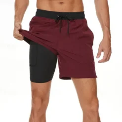 Online OUKU Men's Board Shorts Swim Shorts Swim Trunks Drawstring Elastic Waist With Compression Liner Plain Comfort Quick Dry Short Holiday Beach Weekend Fashion Casual ArmyGreen Wine Micro-elastic