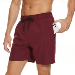 Online OUKU Men's Board Shorts Swim Shorts Swim Trunks Drawstring Elastic Waist With Compression Liner Plain Comfort Quick Dry Short Holiday Beach Weekend Fashion Casual ArmyGreen Wine Micro-elastic