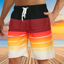 Hot OUKU Men's Board Shorts Swim Shorts Swim Trunks Summer Shorts Beach Shorts Drawstring with Mesh lining Elastic Waist Graphic Stripe Breathable Quick Dry Short Casual Daily Holiday Hawaiian Boho Red Blue