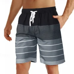 Hot OUKU Men's Board Shorts Swim Shorts Swim Trunks Summer Shorts Beach Shorts Drawstring with Mesh lining Elastic Waist Graphic Stripe Breathable Quick Dry Short Casual Daily Holiday Hawaiian Boho Red Blue