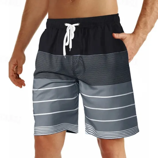 Hot OUKU Men's Board Shorts Swim Shorts Swim Trunks Summer Shorts Beach Shorts Drawstring with Mesh lining Elastic Waist Graphic Stripe Breathable Quick Dry Short Casual Daily Holiday Hawaiian Boho Red Blue