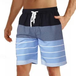 Hot OUKU Men's Board Shorts Swim Shorts Swim Trunks Summer Shorts Beach Shorts Drawstring with Mesh lining Elastic Waist Graphic Stripe Breathable Quick Dry Short Casual Daily Holiday Hawaiian Boho Red Blue