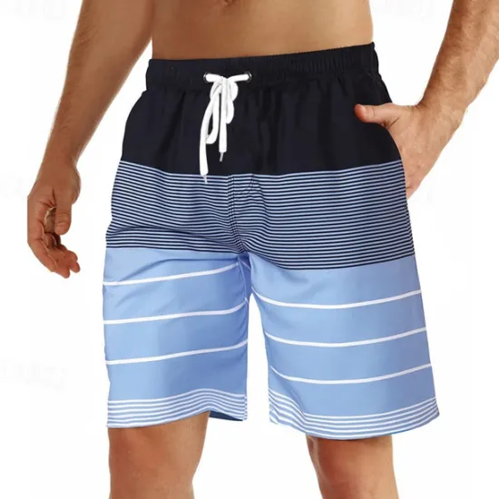 Hot OUKU Men's Board Shorts Swim Shorts Swim Trunks Summer Shorts Beach Shorts Drawstring with Mesh lining Elastic Waist Graphic Stripe Breathable Quick Dry Short Casual Daily Holiday Hawaiian Boho Red Blue