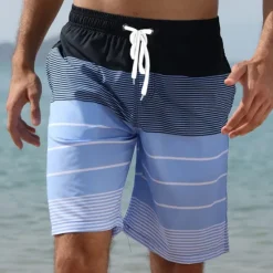 Hot OUKU Men's Board Shorts Swim Shorts Swim Trunks Summer Shorts Beach Shorts Drawstring with Mesh lining Elastic Waist Graphic Stripe Breathable Quick Dry Short Casual Daily Holiday Hawaiian Boho Red Blue