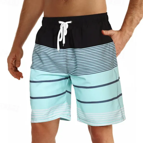 Hot OUKU Men's Board Shorts Swim Shorts Swim Trunks Summer Shorts Beach Shorts Drawstring with Mesh lining Elastic Waist Graphic Stripe Breathable Quick Dry Short Casual Daily Holiday Hawaiian Boho Red Blue
