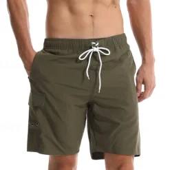 OUKU Men's Board Shorts Swim Shorts Swim Trunks Drawstring Elastic Waist Plain Comfort Quick Dry Short Holiday Beach Weekend Fashion Casual Black Wine Micro-elastic