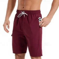 OUKU Men's Board Shorts Swim Shorts Swim Trunks Drawstring Elastic Waist Plain Comfort Quick Dry Short Holiday Beach Weekend Fashion Casual Black Wine Micro-elastic