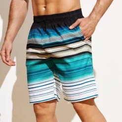 New OUKU Men's Board Shorts Swim Shorts Swim Trunks Drawstring with Mesh lining Elastic Waist Gradient Stripe Quick Dry Short Casual Daily Holiday Hawaiian Boho Blue Orange Micro-elastic