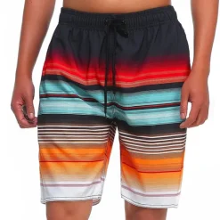 New OUKU Men's Board Shorts Swim Shorts Swim Trunks Drawstring with Mesh lining Elastic Waist Gradient Stripe Quick Dry Short Casual Daily Holiday Hawaiian Boho Blue Orange Micro-elastic