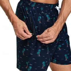 Clearance OUKU Men's Board Shorts Swim Shorts Swim Trunks Drawstring Elastic Waist With Compression Liner Flamingo Coconut Tree Comfort Quick Dry Short Holiday Beach Weekend Fashion Casual Black White Micro-elastic