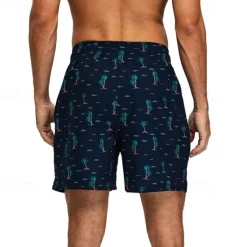 Clearance OUKU Men's Board Shorts Swim Shorts Swim Trunks Drawstring Elastic Waist With Compression Liner Flamingo Coconut Tree Comfort Quick Dry Short Holiday Beach Weekend Fashion Casual Black White Micro-elastic