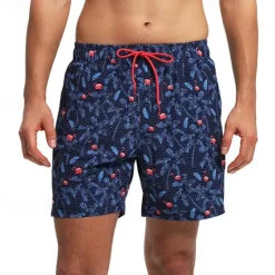 Clearance OUKU Men's Board Shorts Swim Shorts Swim Trunks Drawstring Elastic Waist With Compression Liner Flamingo Coconut Tree Comfort Quick Dry Short Holiday Beach Weekend Fashion Casual Black White Micro-elastic