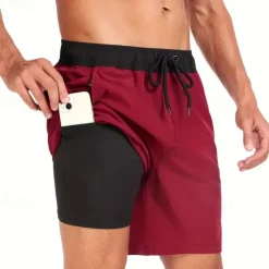 Best OUKU Men's Board Shorts Swim Shorts Swim Trunks Daily Beach Breathable Quick Dry Drawstring Drawstring Elastic Waist Liner Color Block Short Sport Casual Activewear Pink Red Micro-elastic
