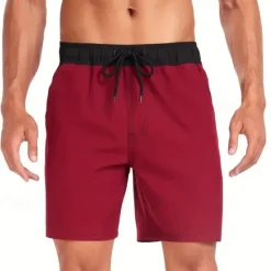 Best OUKU Men's Board Shorts Swim Shorts Swim Trunks Daily Beach Breathable Quick Dry Drawstring Drawstring Elastic Waist Liner Color Block Short Sport Casual Activewear Pink Red Micro-elastic