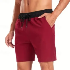 Best OUKU Men's Board Shorts Swim Shorts Swim Trunks Daily Beach Breathable Quick Dry Drawstring Drawstring Elastic Waist Liner Color Block Short Sport Casual Activewear Pink Red Micro-elastic