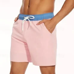 Best OUKU Men's Board Shorts Swim Shorts Swim Trunks Daily Beach Breathable Quick Dry Drawstring Drawstring Elastic Waist Liner Color Block Short Sport Casual Activewear Pink Red Micro-elastic