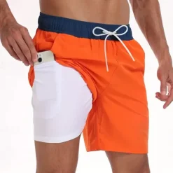 Best OUKU Men's Board Shorts Swim Shorts Swim Trunks Daily Beach Breathable Quick Dry Drawstring Drawstring Elastic Waist Liner Color Block Short Sport Casual Activewear Pink Red Micro-elastic