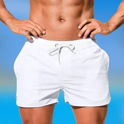 Online OUKU Men's Board Shorts Swim Shorts Swim Trunks Drawstring Elastic Waist Plain Comfort Quick Dry Short Holiday Beach Weekend Fashion Casual Black White Micro-elastic