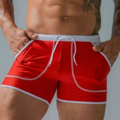 Sale OUKU Men's Board Shorts Swim Shorts Swim Trunks Patchwork Drawstring Elastic Waist Color Block Comfort Quick Dry Short Holiday Beach Weekend Fashion Casual Lake blue Black Micro-elastic