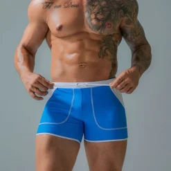 Sale OUKU Men's Board Shorts Swim Shorts Swim Trunks Patchwork Drawstring Elastic Waist Color Block Comfort Quick Dry Short Holiday Beach Weekend Fashion Casual Lake blue Black Micro-elastic