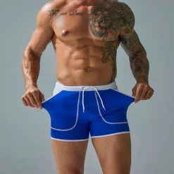 Sale OUKU Men's Board Shorts Swim Shorts Swim Trunks Patchwork Drawstring Elastic Waist Color Block Comfort Quick Dry Short Holiday Beach Weekend Fashion Casual Lake blue Black Micro-elastic