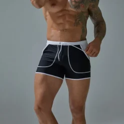 Sale OUKU Men's Board Shorts Swim Shorts Swim Trunks Patchwork Drawstring Elastic Waist Color Block Comfort Quick Dry Short Holiday Beach Weekend Fashion Casual Lake blue Black Micro-elastic